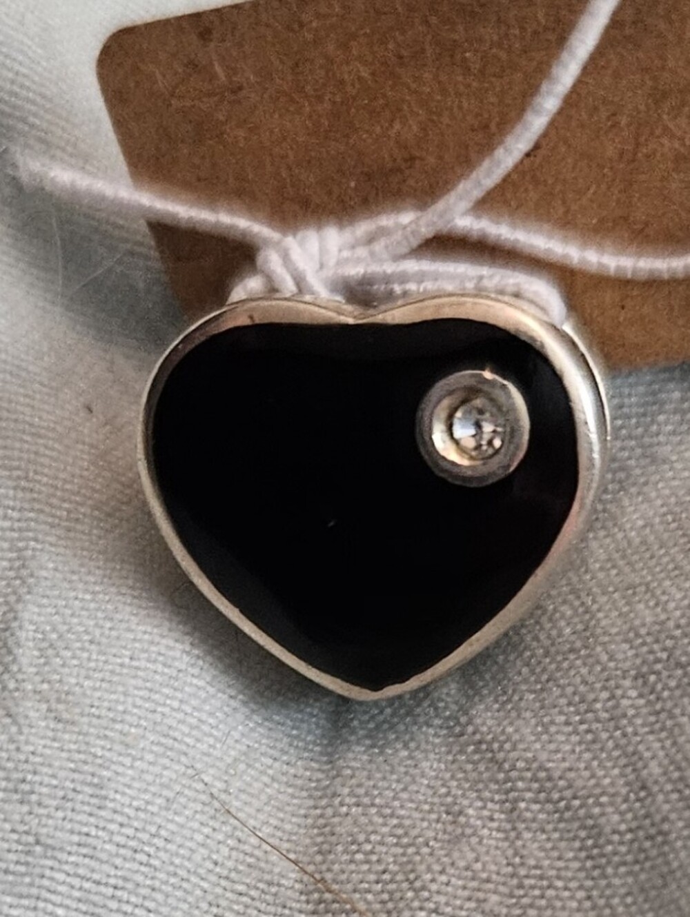 Sterling Silver Heart Bead with Black Onyx and Clear Crystal/ Marcasite As Is